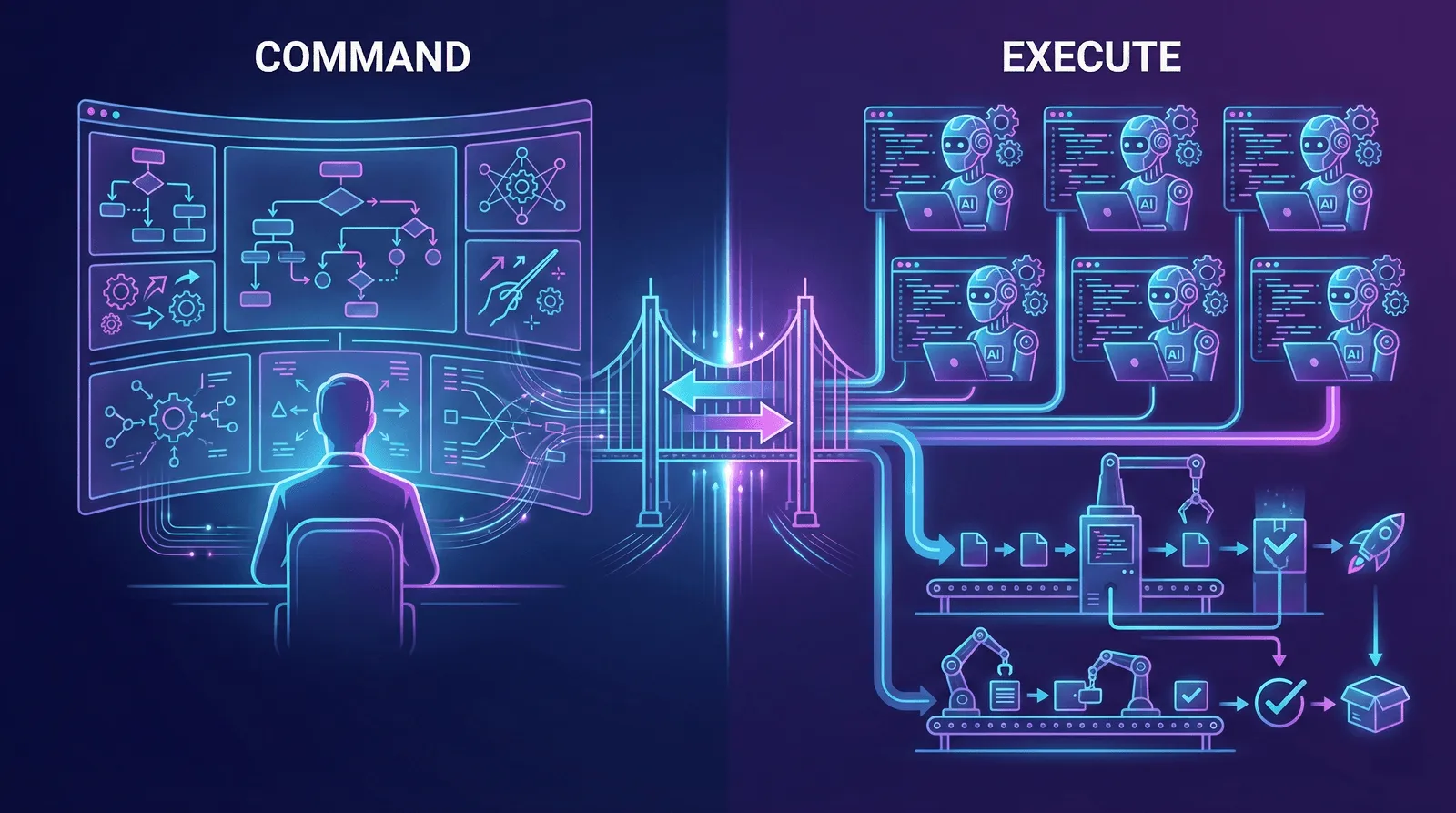 Diagram illustrating the Agent Command Environment for humans and Agent Execution Environment for AI